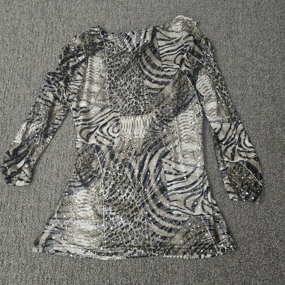 Joseph Ribkoff Animal Print Ruched Top Cold Shoulder Metallic Stretch 8 - Picture 7 of 7